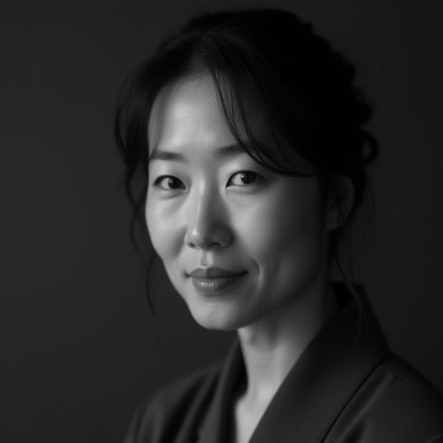 アンティーク修復家佐藤恵子のモノクロポートレート