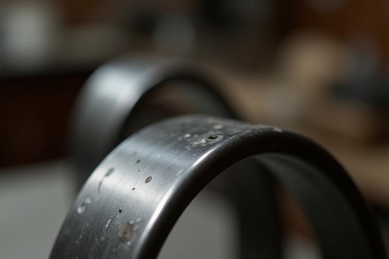 Kajiya Furnishingsの工房で製作中の金属家具のクローズアップ。精密な加工と美しい曲線。
