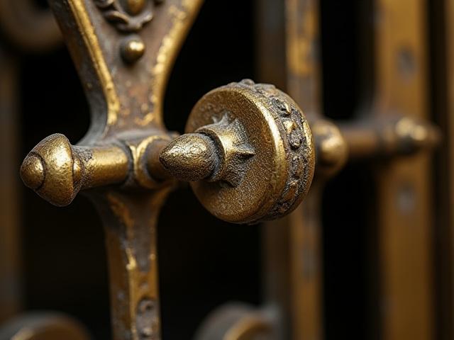 古びた金属装飾が修復され輝きを取り戻している様子